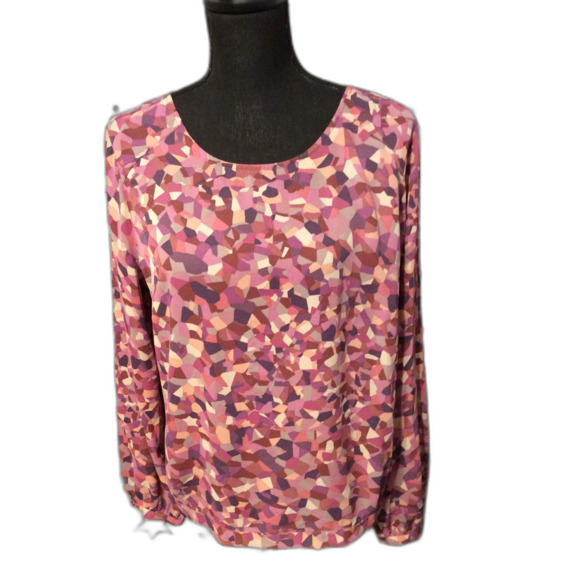 Cabi Kaleidoscope blouse bow tie Large L Purples Burgandy Style #571 Career - Picture 1 of 6